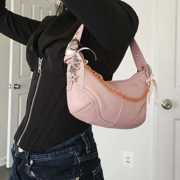 Soho 9541 Baby Pink Leather Bag Hobo Shoulder Handbag Purse Pochette Bague - Picture 2 of 9